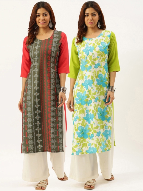 

7Threads Women Pack of 2 Multicoloured Floral Printed Crepe Kurta, Multi