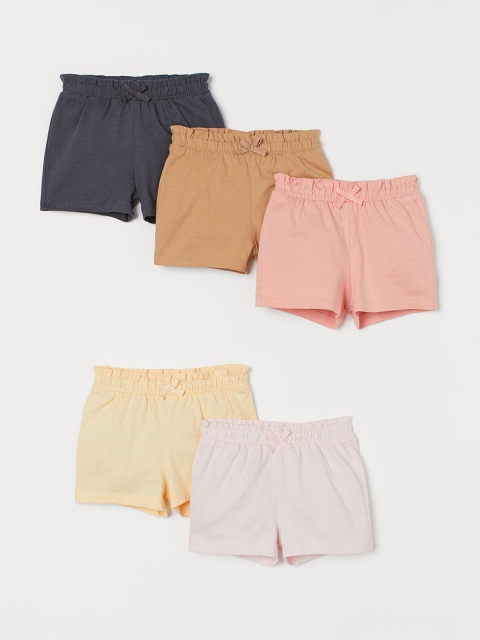 

H&M Girls 5-Pack Multicoloured Solid Cotton Jersey Shorts, Multi