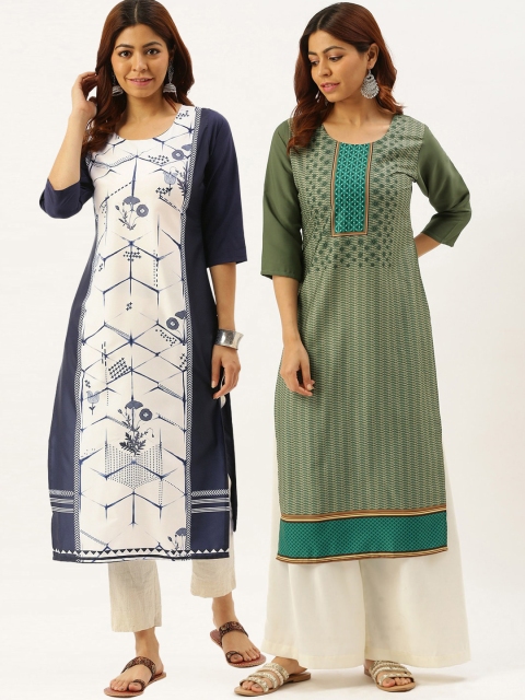 

7Threads Women Multicoloured Pack of 2 Geometric Printed Indigo Crepe Kurta, Multi