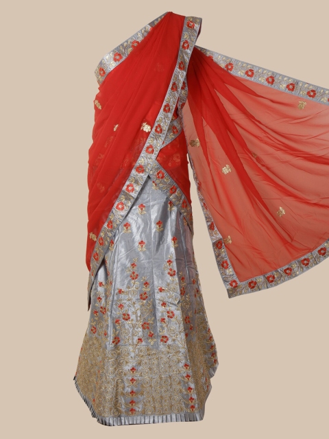 

Pothys Maroon & Grey Poly Chiffon Embroidered Traditional Saree