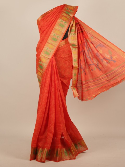 

Pothys Orange Printed Jute Silk Saree