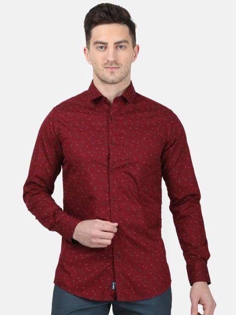 

Monte Carlo Men Maroon & Beige Pure Cotton Slim Fit Printed Casual Shirt