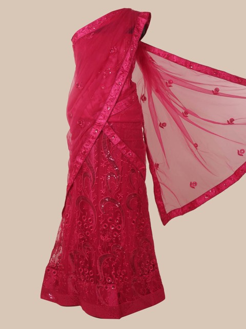 

Pothys Pink Woven Design Net Lehenga Saree
