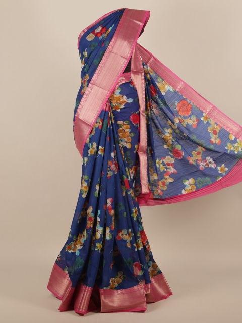 

Pothys Navy Blue & Pink Jute Silk Printed Saree