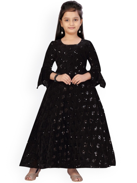 

Aarika Girls Black Sequinned Velvet Finish Gown