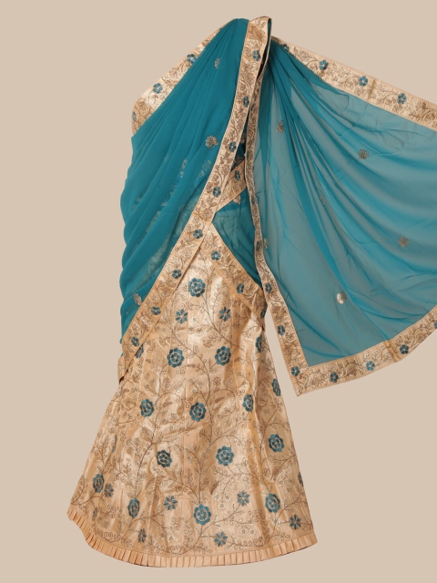 

Pothys Blue & Cream-Coloured Poly Chiffon Embroidered Saree