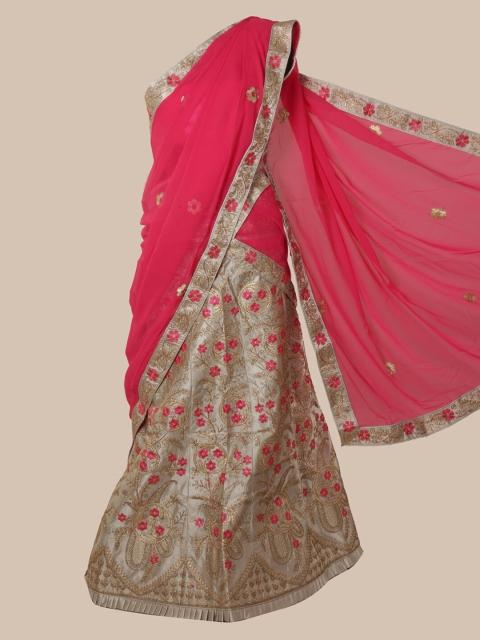Pothys Pink & Grey Poly Chiffon Embroidered Lehenga Saree