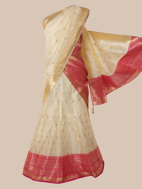 

Pothys Cream-Coloured Pure Silk Woven Design Banarasi Half Saree
