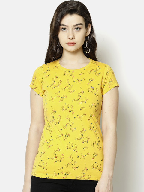 

V2 Value & Variety Yellow Floral Chambray Regular Top