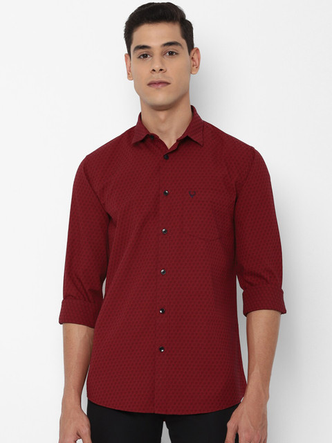 

Allen Solly Men Maroon & Black Pure Cotton Slim Fit Printed Casual Shirt
