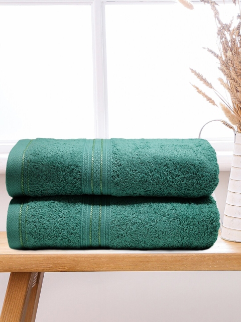 

Trident Unisex Set Of 2 Green Solid Bath Towels