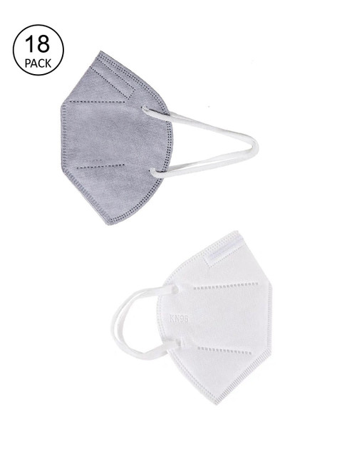 

OOMPH Pack Of 18 Solid 5-Ply Reusable Anti-Pollution KN95 Masks, Grey
