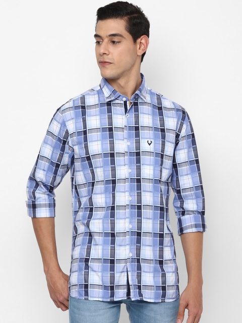 

Allen Solly Men Blue & White Pure Cotton Slim Fit Checked Casual Shirt