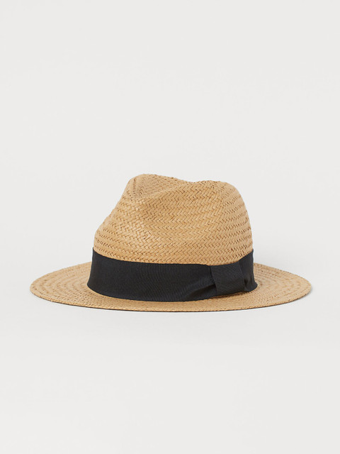 

H&M Women Beige Straw Hat with Grosgrain Band