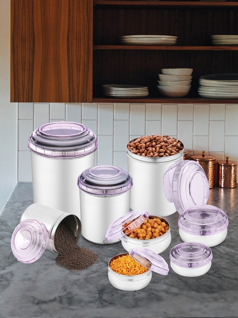 

Jensons Set Of 16 Silver-Toned & Transparent Stainless Steel Canister & Belly Storage Set