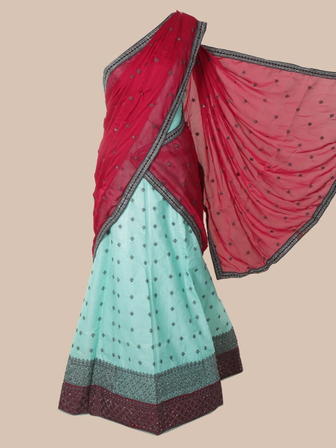 

Pothys Magenta & Turquoise Blue Poly Chiffon Embellished Saree