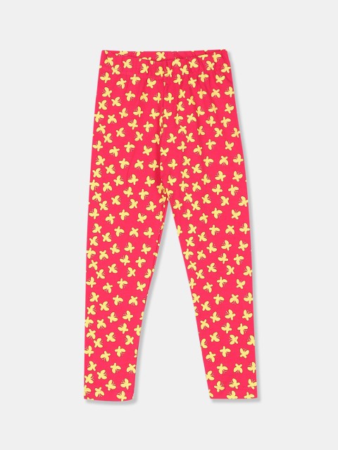 

Cherokee Girls Fuchsia Pink & Yellow Printed Ankle-Length Leggings