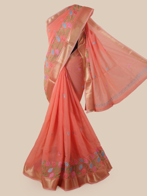 

Pothys Peach-Coloured Cotton Blend Woven Design Chanderi Cotton Saree