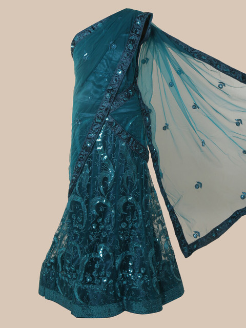 

Pothys Blue Embroidered Net Half Saree