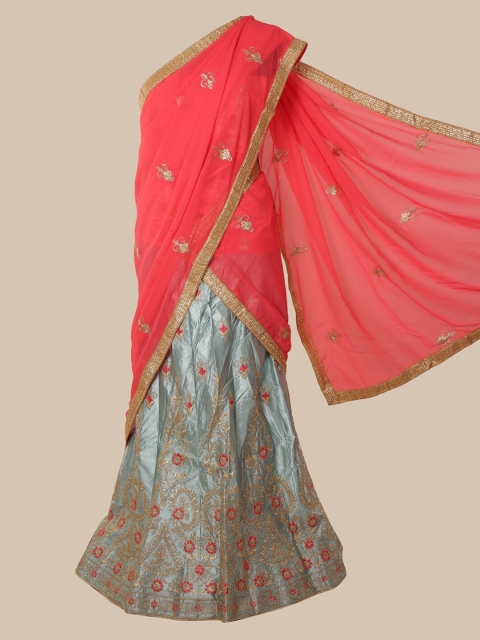 

Pothys Pink & Green Poly Chiffon Embroidered Saree