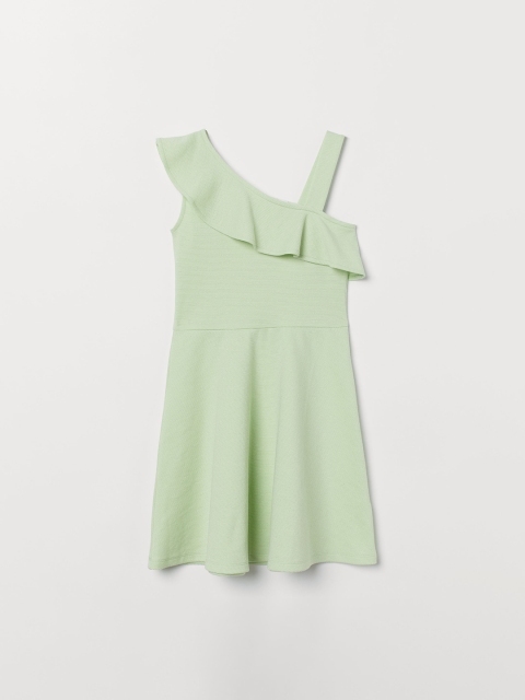 

H&M Girls Green Self-Design One-Shoulder Dress