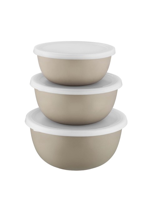 

Jensons Set of 3 Cream-Coloured & White Solid Stainless Steel Storage Bowls With Lid