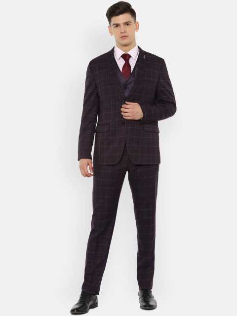

Van Heusen Men Brown & Grey Checked Slim-Fit Single-Breasted 3-Piece Formal Suit