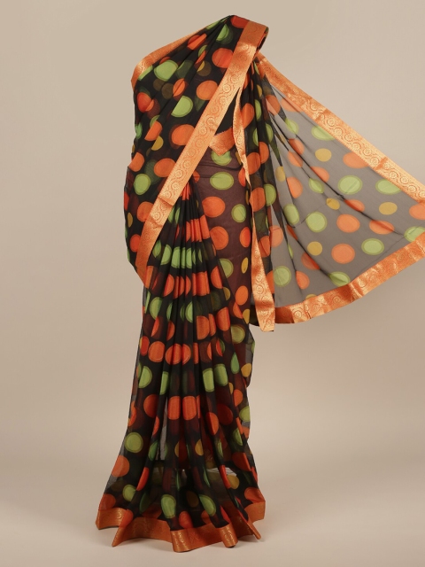 

Pothys Black & Green Poly Chiffon Printed Saree