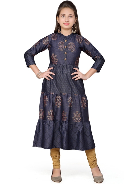 

Aarika Girls Blue Printed Kurta, Navy blue