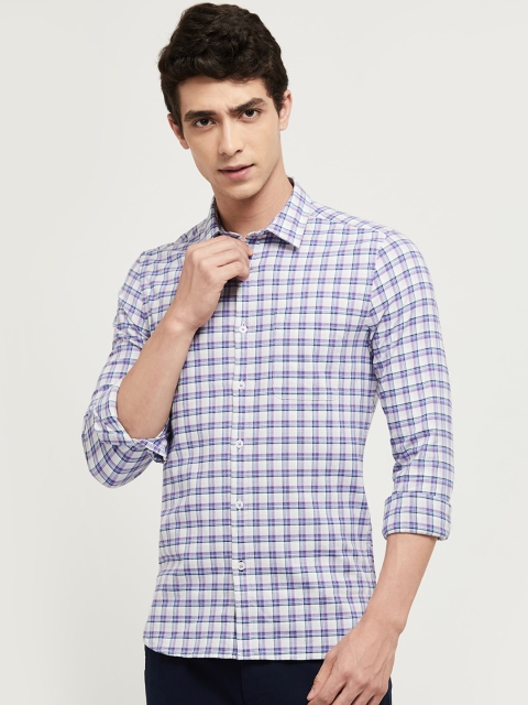 

max Men Purple & White Regular Fit Checked Casual Shirt