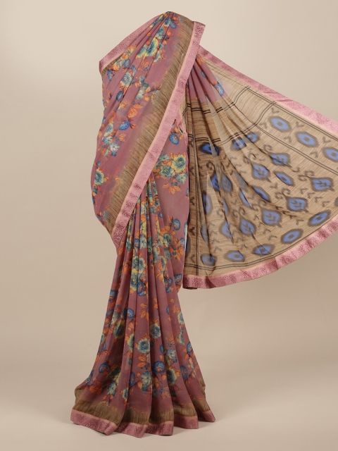 

Pothys Purple & Blue Poly Chiffon Printed Saree