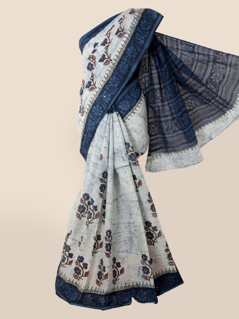 

Pothys Blue Printed Cotton Blend Saree