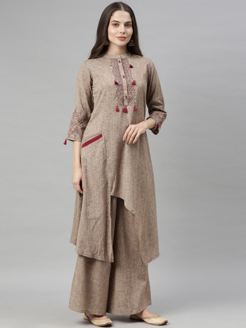 

Neerus Women Beige Self Design Kurta with Palazzos