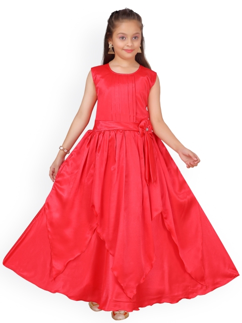

Aarika Girls Red Solid Asymmetric Layered Gown