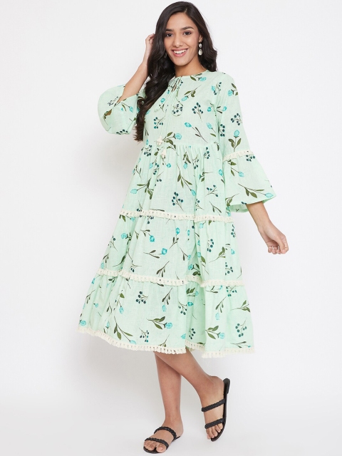 

The Kaftan Company Women Sea Green Printed A-Line Dress