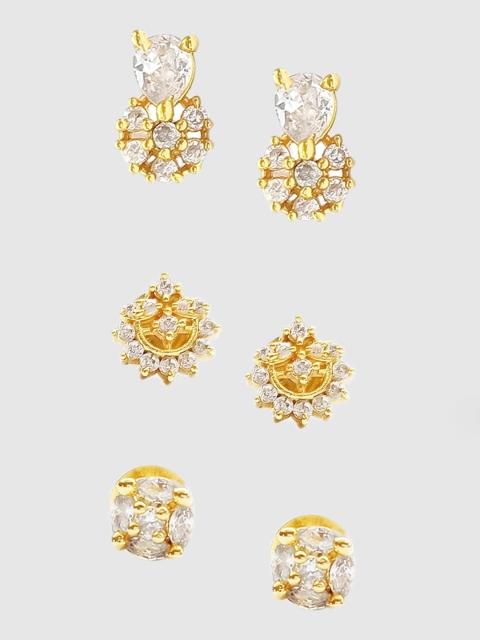 

OOMPH Gold-Toned Set of 3 Contemporary Studs