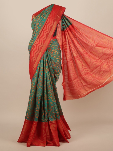 

Pothys Green Printed Jute Silk Saree