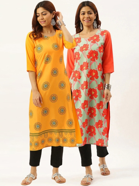 

7Threads Women Pack of 2 Multicoloured Ethnic Motifs Printed Crepe Kurta, Multi