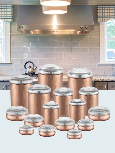 

Jensons Set Of 16 Copper-Toned Stainless Steel Canister & Belly Storage Set