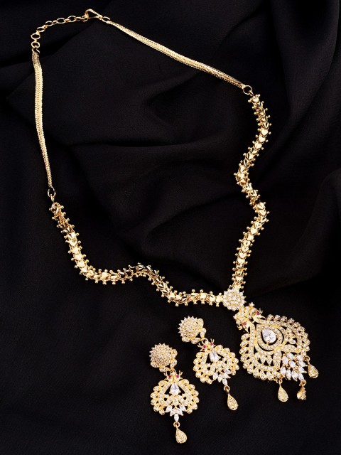 

Saraf RS Jewellery White & Pink Gold-Plated AD Studded Handcrafted Jewellery Set