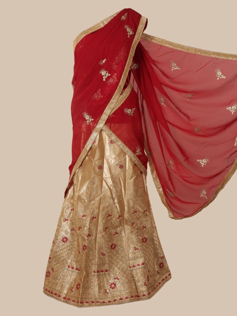 

Pothys Maroon & Gold-Toned Poly Chiffon Embroidered Saree