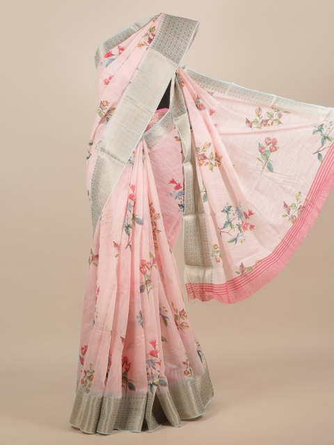 

Pothys Pink Printed Jute Silk Saree