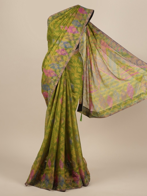 

Pothys Green Printed Poly Chiffon Saree
