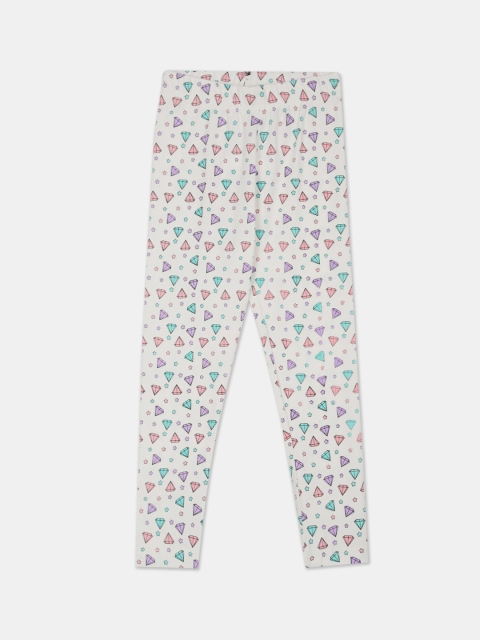 

Cherokee Girls Off-White & Green Printed Ankle-Length Leggings