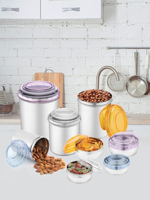 

Jensons Set Of 16 Silver-Toned & Transparent Stainless Steel Canister & Belly Storage Set