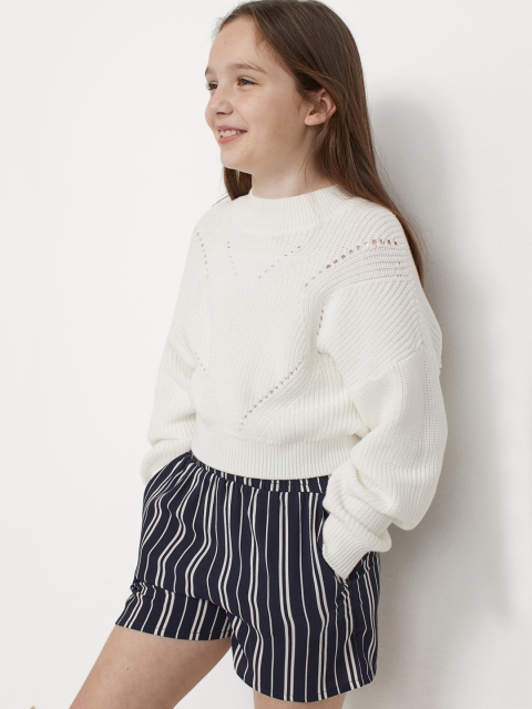 

H&M Girls Navy Blue & White Patterned Pull-On Shorts