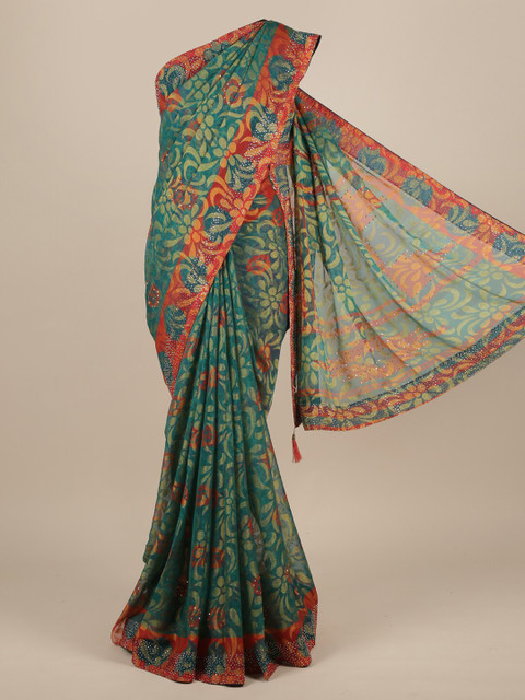 

Pothys Green Printed Poly Chiffon Saree