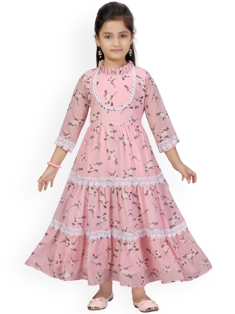 Aarika Girls Pink & Black Floral Print Maxi Dress