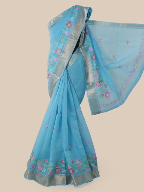 

Pothys Blue Cotton Blend Woven Design Chanderi Saree
