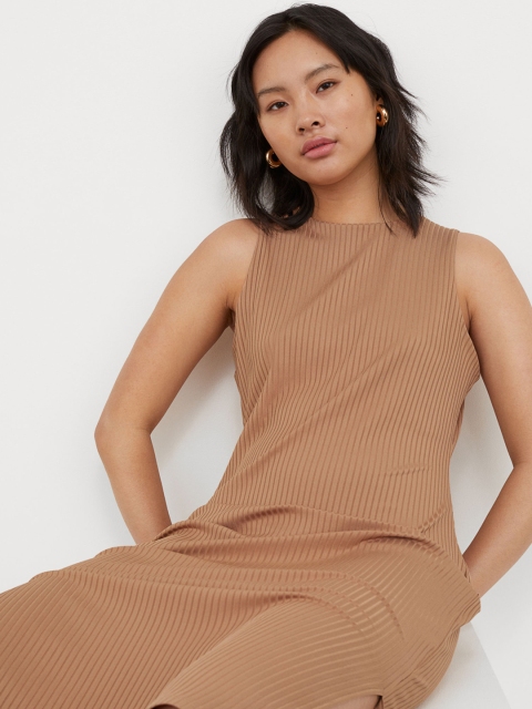 

H&M Women Beige Self Design Ribbed Dress